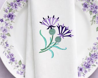 Diseño de bordado a máquina de flor de cardo escocés, 6 tamaños