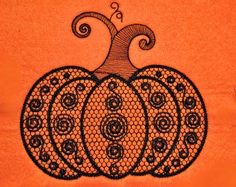 Pumpkin Embroidery Design, 8 Sizes, Chain Stitch Outline Lace Fill, Fall Wreath Sash, Thanksgiving Embroidery Designs (4x4 5x7 6x12 Hoops)