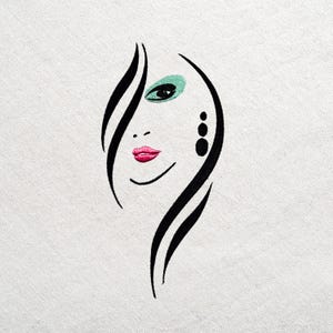 Modern Woman Face Embroidery Design - 5 Sizes Available - Abstract Portrait Art - Digital File