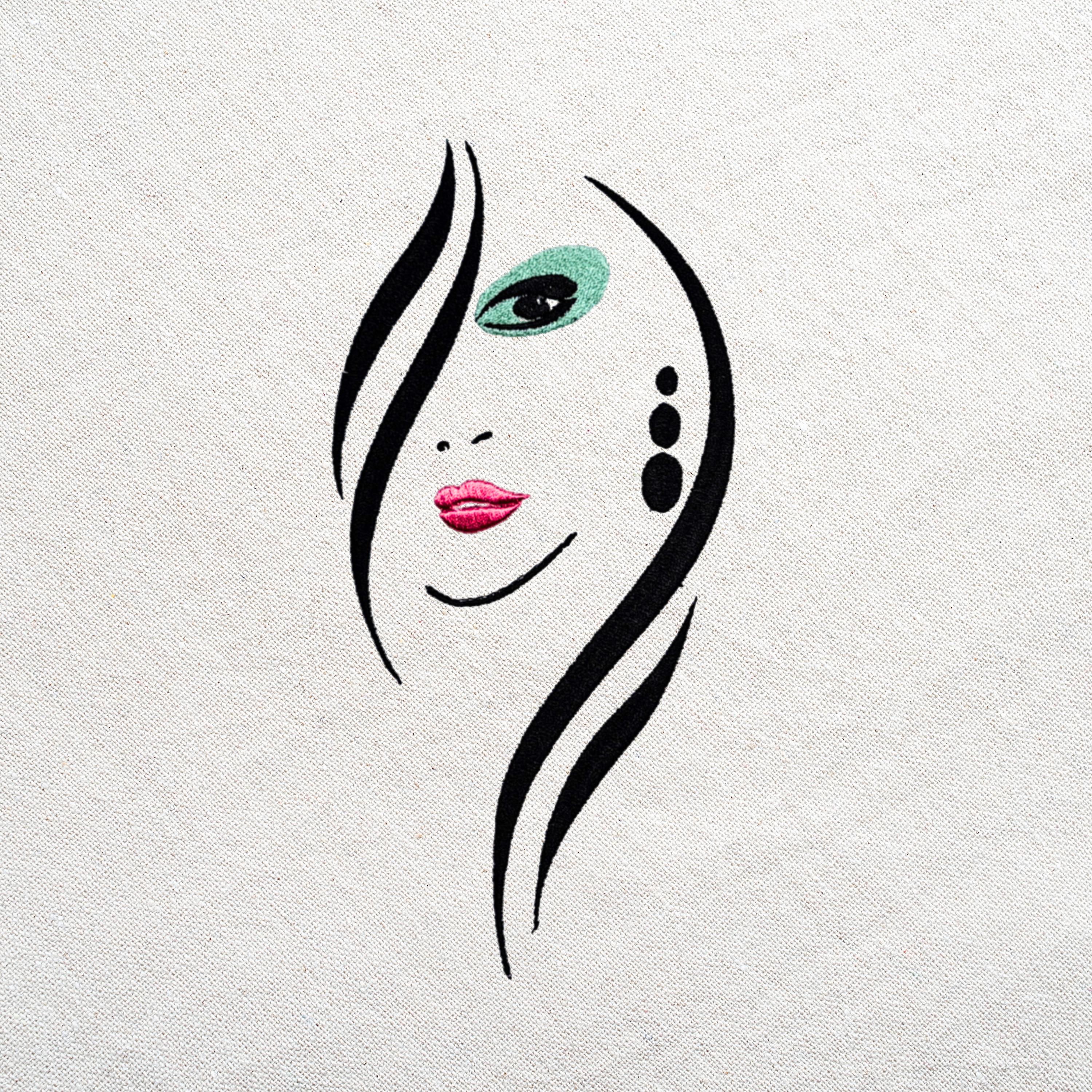 【CPGN STUDIO】Minimal face Art Line Embroidery Short Sleeve One Line Drawing Modern Cross Stitch Pattern Woman Face With
