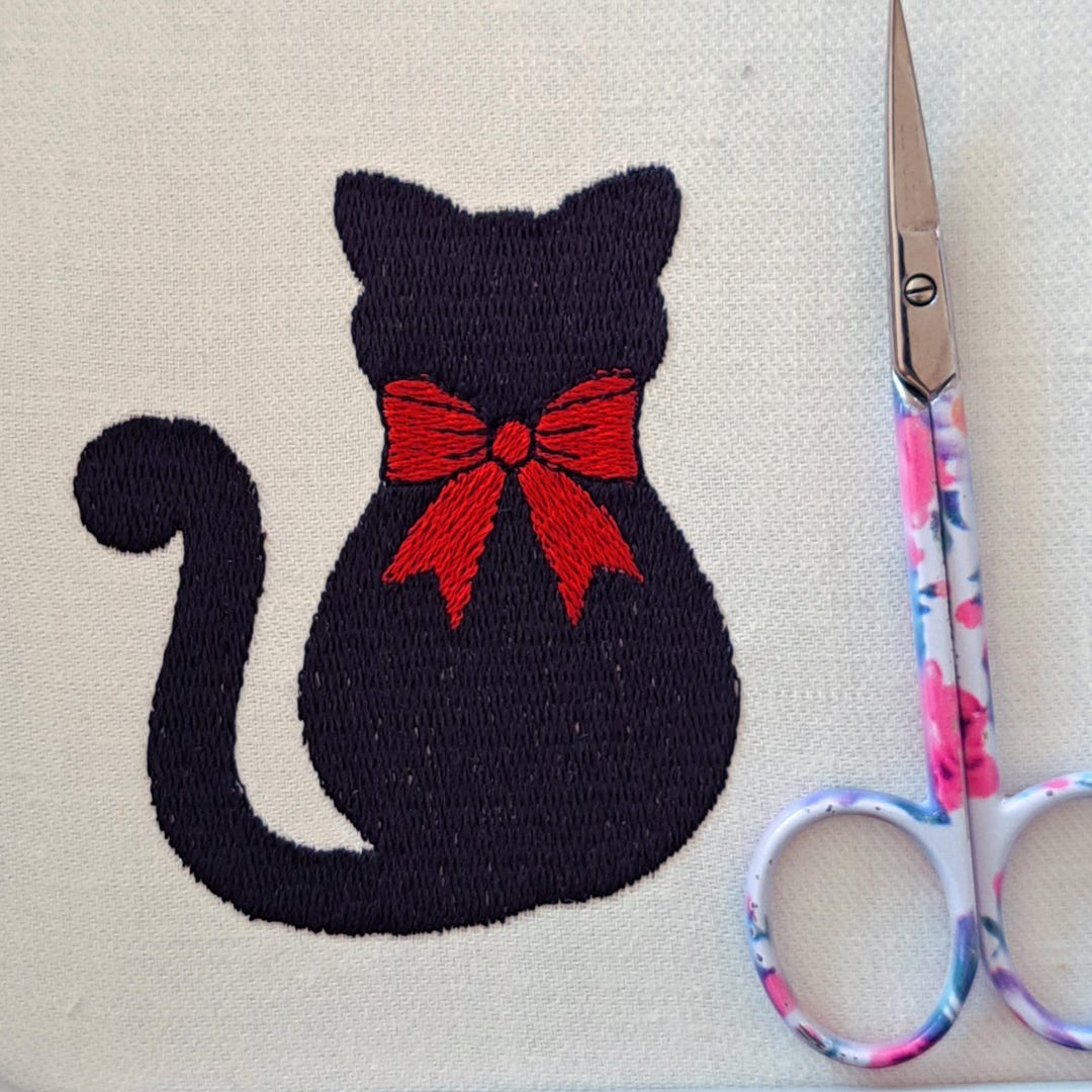 Black Cat Red Bow Machine Embroidery Design, Pets Kitten Animal Pattern ...