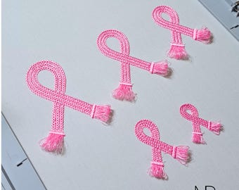 Breast Cancer Awareness Ribbon Machine Embroidery Design, Fringe Chain Stitch Embroidery Patterns, 5 Sizes