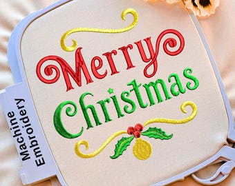 Merry Christmas Embroidery Design, 10 Sizes, Elegant Christmas Text Machine Embroidery File, Christmas Stocking Pattern 4x4 5x7 6x10 hoops