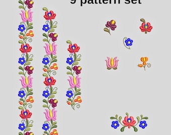 9 Hungarian Folk Art Set Embroidery Design: Mini, Border & Horizontal Bundle