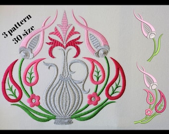 Ottoman Tulip Set of Machine Embroidery Design, Turkish Floral Digital Embroidery Patterns