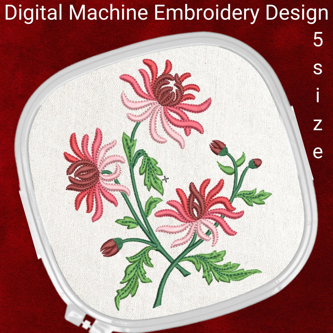 Chrysanthemum Flower Machine Embroidery Design File 5 Size Patterns for