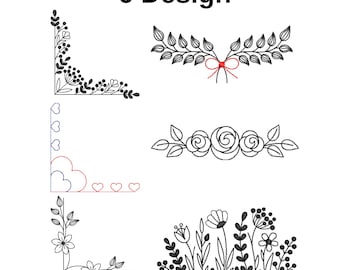 6 Line Art Set Maschinenstickerei Design Ecken und Bordürenmuster