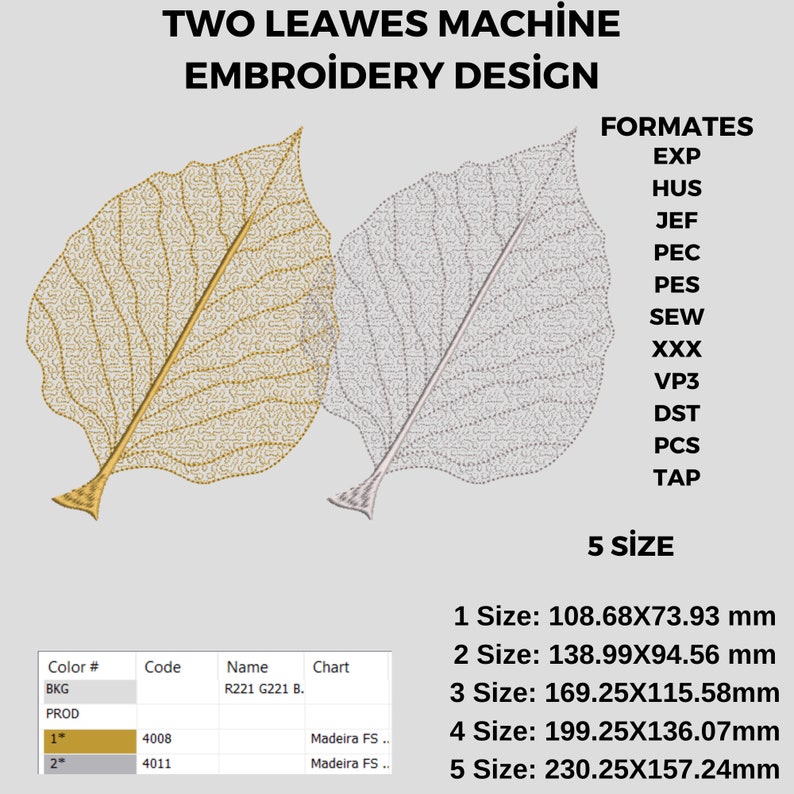 Transparent Leaf Machine Embroidery Design: Double Leaf Pattern ...