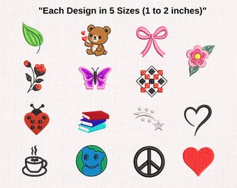 Set of 15 Mini Machine Embroidery Patterns - Digital Small Embroidery Designs - Instant Download Tiny