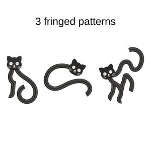 Conjunto de Halloween con flecos para 3 diseños de bordado a máquina de gatos. Archivo de bordado de chenilla para gatos de Halloween. Patrones de máquina de gatos bohemios.