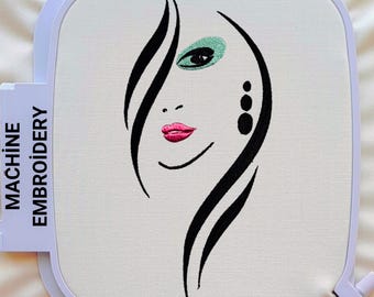 Diseño de bordado a máquina de rostro de mujer, patrón de chica de moda, 6 tamaños