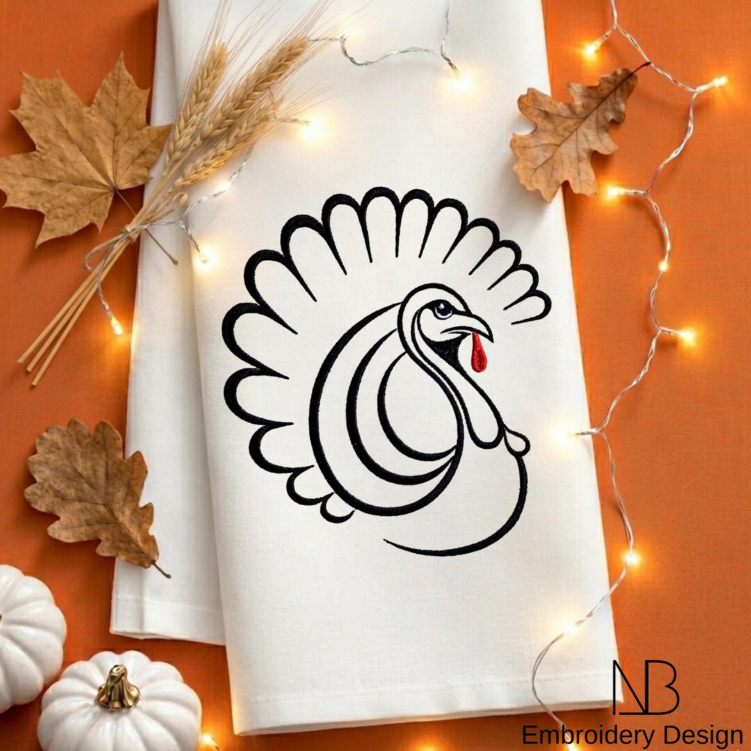 Stylized Outline Turkey Embroidery Design, Thanksgiving Pes Files 10 ...