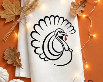Stylized Outline Turkey Embroidery Design, Thanksgiving Pes Files 10 Sizes