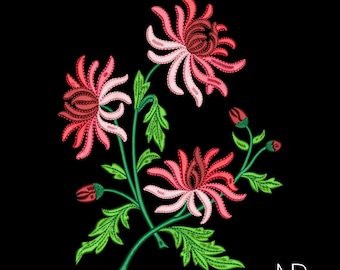Chrysanthemum Embroidery Designs, Japanese Flower Patterns 7 Sizes