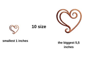 Scroll Outline Heart Machine Embroidery Design Swirl Mini Heart Pattern 10 size