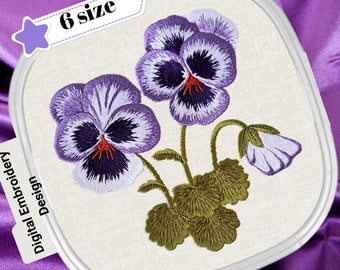 Pansies Floral Embroidery Pattern Kit-African Violet Flowers Machine Embroidery Design-Purple Pansy Mini Hoops Digital Machine Patterns