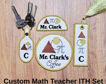 ITH Math Teacher Set Embroidery Design, Personalized Coaster Keychain Bookmark Name Tag, Custom Pi Symbol In the Hoop Machine Embroidery
