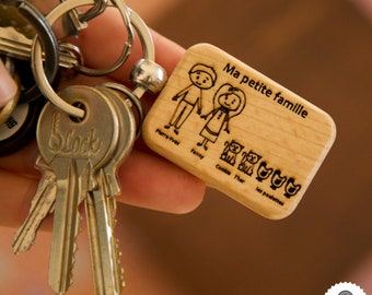 Porte-clés familial personnalisé, porte-clés en bois, portrait de famille
