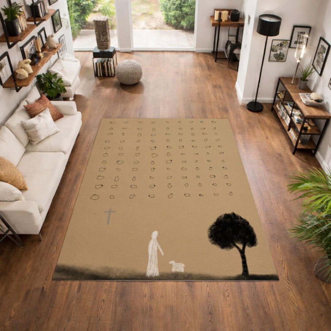 Jesus Rugs Graphics Jesus Leaves the 99 Rug, Lost Sheep Christian Carpet, Biblical Parable ...