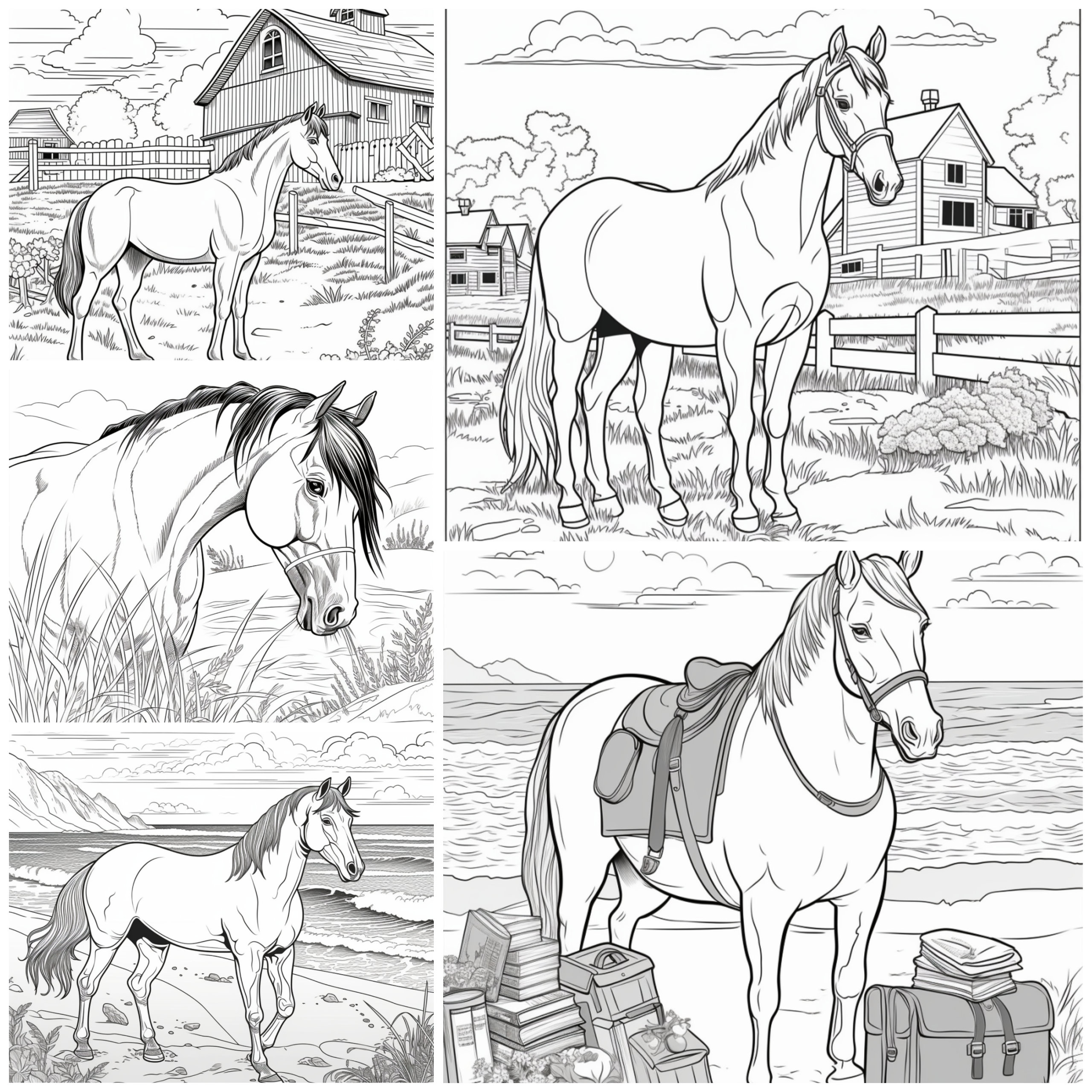 Equine Escapes: 25 Digital Coloring Pages for Horse Lovers - Etsy