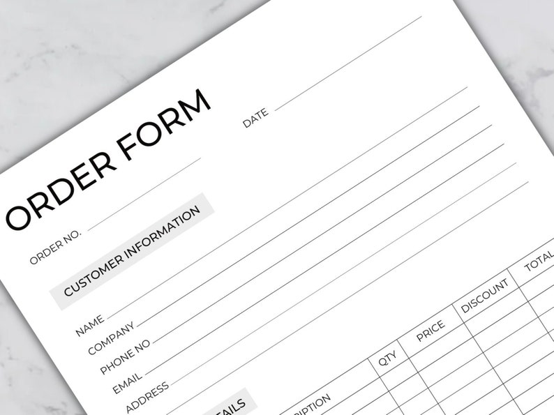 Fillable Order Form Template Printable, Order Form for Small Business ...