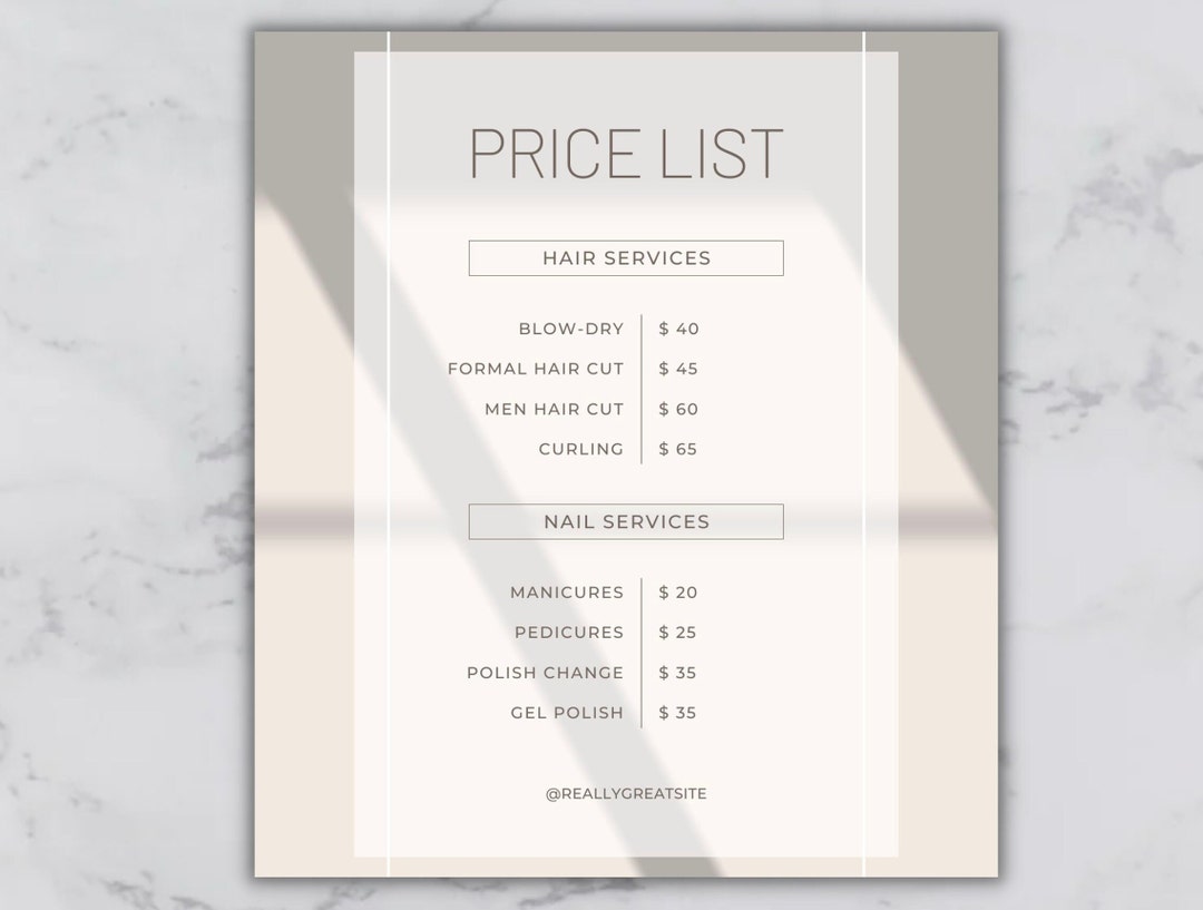 PRICE LIST Template Editable Canva. Printable Price Sheet, Price Guide ...