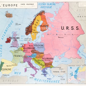 Vintage School Poster World Maps - Europa U.R.S.S. - Poster per Decorazione Murale A3+ (32 x 45 cm).