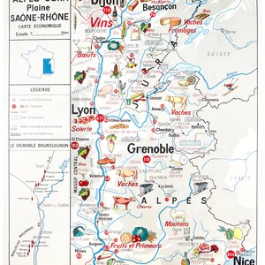 Affiche Vintage Scolaire  Cartes de France - Alpes Rhône Jura économique - Poster Décoration Murale A3+ (32 x 45 cm).