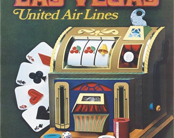 Vintage Poster Advertisements of yesteryear Tourism World - Las Vegas United Air Lines Wall Decoration Poster A3+ (32 x 45 cm).