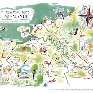 Affiche Vintage Scolaire  Cartes de France - Région Normandie - Poster Décoration Murale A3+ (32 x 45 cm).