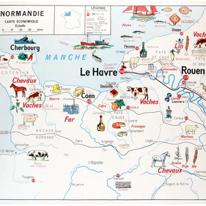 Affiche Vintage Scolaire  Cartes de France - Normandie économique - Poster Décoration Murale A3+ (32 x 45 cm).