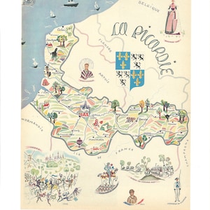 Affiche Vintage Scolaire  Cartes de France - Région Picardie - Poster Décoration Murale A3+ (32 x 45 cm).