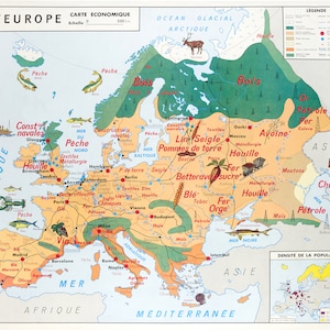 Vintage School Poster World Maps - Europa Economia - Poster per Decorazione Murale A3+ (32 x 45 cm).