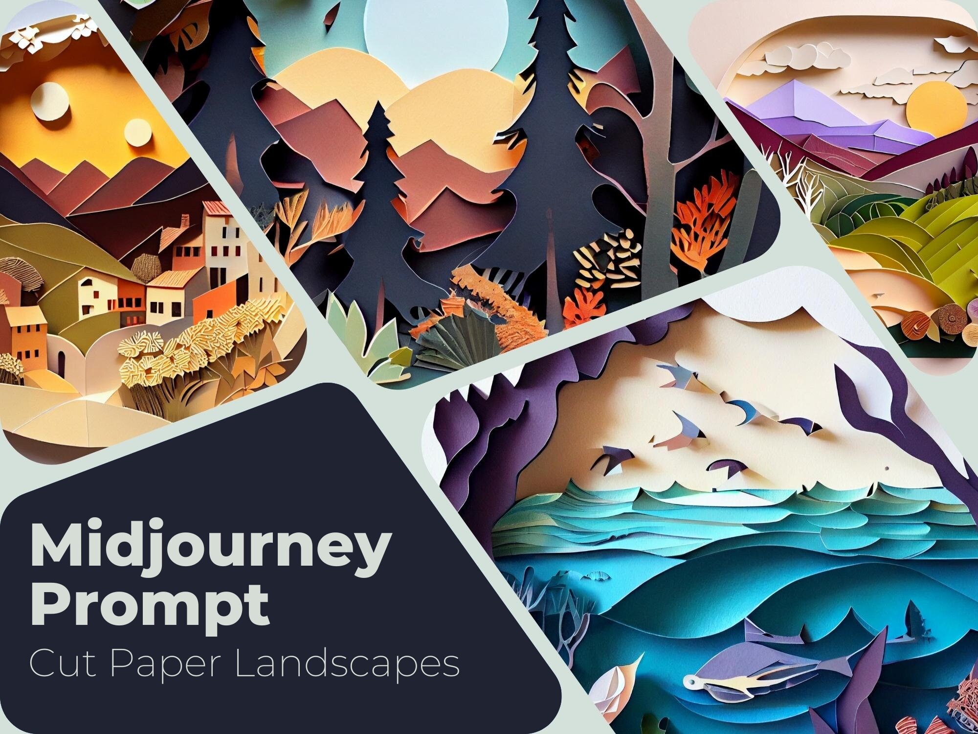 Cut Paper Landscapes Professional AI Prompt for Midjourney Etsy