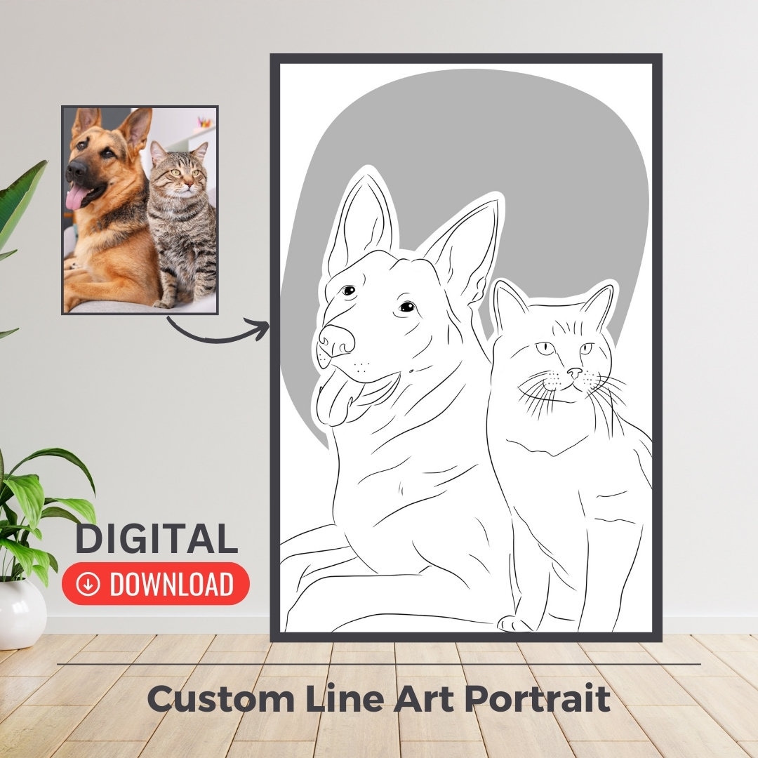 Custom Pet Line Art Portrait, Portrait From Photo, One Line Art ...