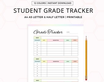 Grade Tracker, Printable Assignment Log, Grade Sheet, Homeschool gradebook, Student grading sheet and organizer, College University Planner