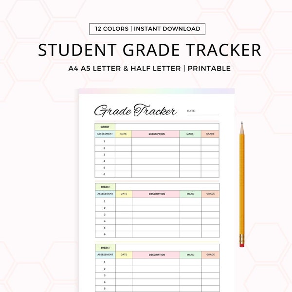 Grade Tracker, Printable Assignment Log, Grade Sheet, Homeschool gradebook, Student grading sheet and organizer, College University Planner