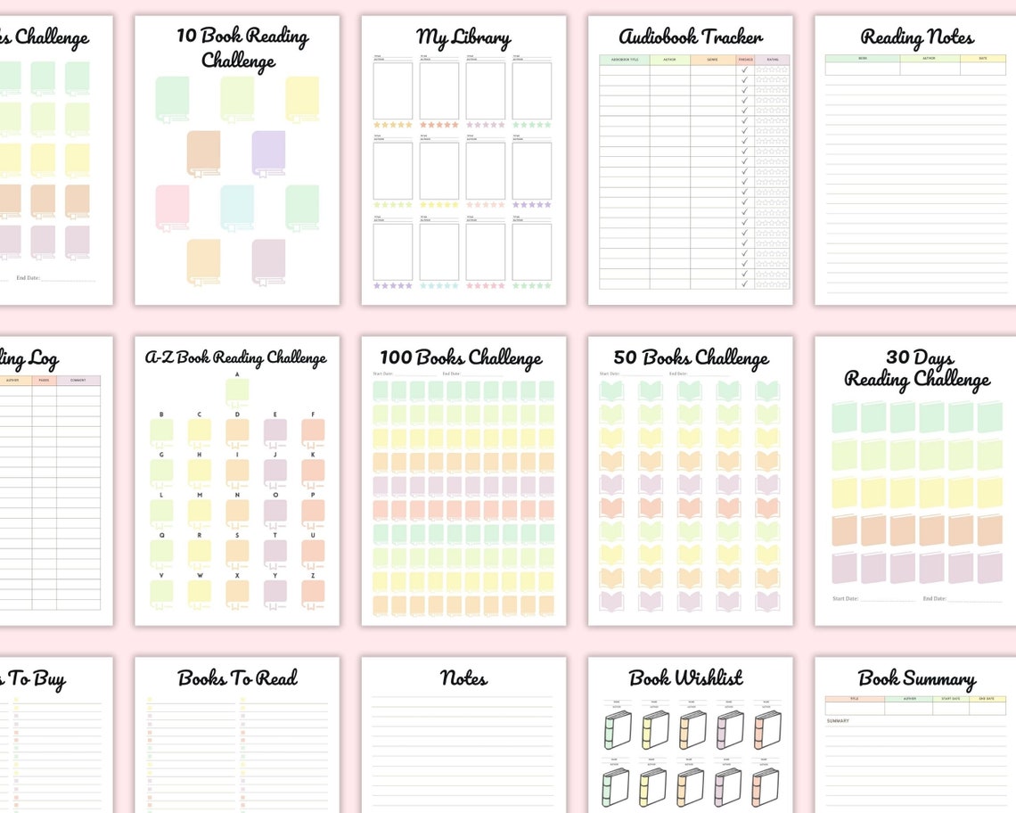 Book Reading Planner Bundle Printable, Book Tracker, Reading Challenges ...