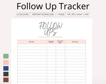 Printable Follow Up Sheet, Business Follow ups, Small business Customer form, Customer Tracker, Follow Up Tracking, US Letter A4 and A5