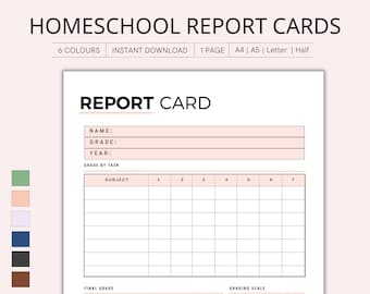 Printable Homeschool Report Card Template: A4 A5 Letter Sizes (Digital Download)