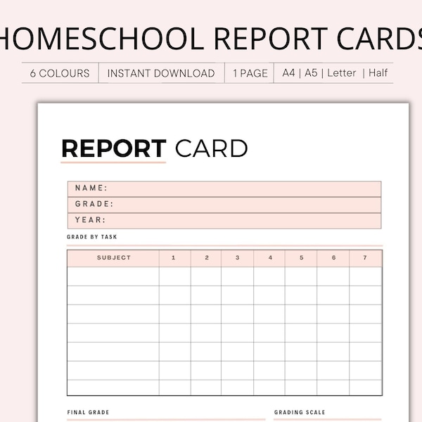 Printable Homeschool Zeugnis Karte Homeschool Fortschrittsberichte Home School Report Vorlage, Homeschool Akademisches Transkript A4 A5 Letter & Half