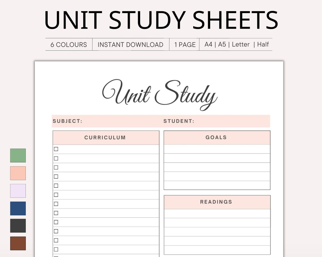 Homeschool Unit Study Planner Printable Unit Study Template - Etsy