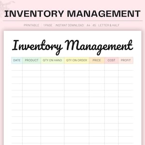 Printable Inventory Management Tracker: A4, A5, Letter Size (Digital Download)