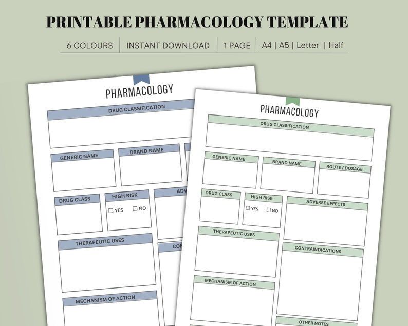 Printable Pharmacology Template for Nursing Student Student - Etsy