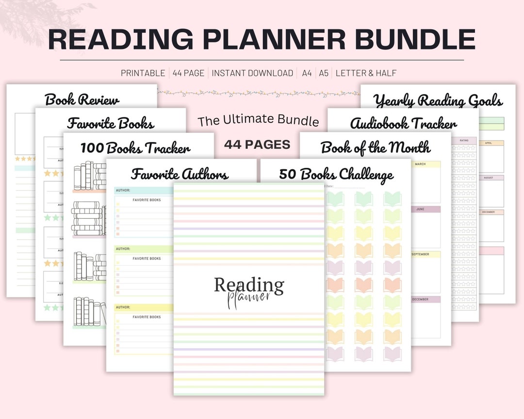Book Reading Planner Bundle Printable, Book Tracker, Reading Challenges ...