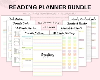 Book Reading Planner Bundle Printable,  Book Tracker, Reading Challenges,  Reading Log, Book Review, Reading Journal, Reading Tracker Goals