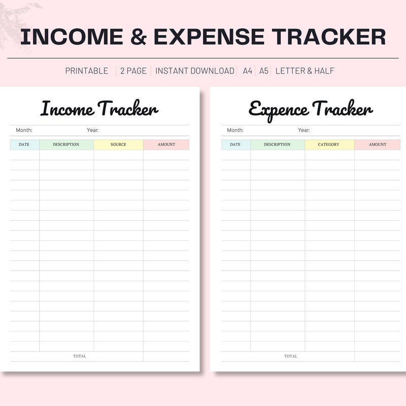 Income Tracker Printable Etsy