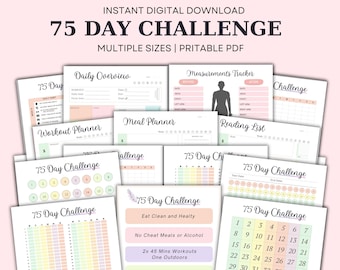 75 Day Challenge Tracker Bundle, Daily 75 Day Challenge journal, Tracker Rainbow, 75 Day Challenge Printable, Fitness Journal, Habit Tracker