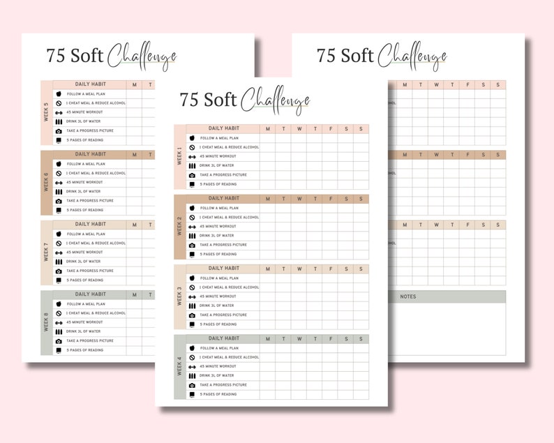 75 Soft Challenge Tracker, Daily 75 Soft Challenge journal, 75 Soft Challenge, 75 Day Challenge Printable, Fitness Journal, Habit Tracker image 4