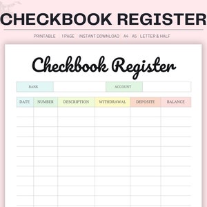 Chequeboekregister, transactieregister, chequeregisterpagina's, chequeboekregister afdrukbaar, chequeboekregistersjabloon pdf, A4 A5-brief